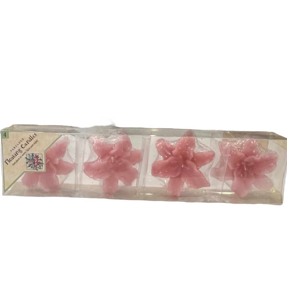Set of‎ 4 Pink Lily Shaped Flowers Floating Candles by Peachtree 2002 New in Box